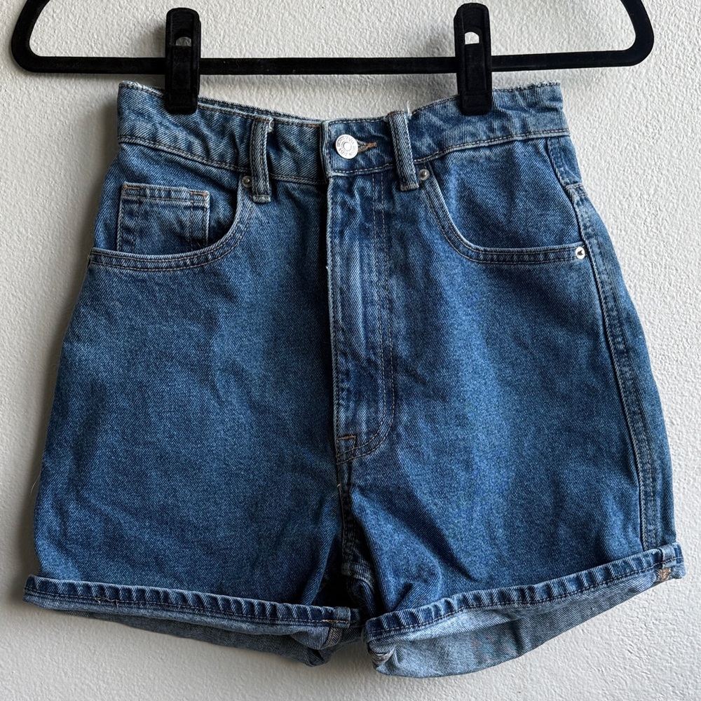 Zara Medium Blue High-Waist Denim Shorts